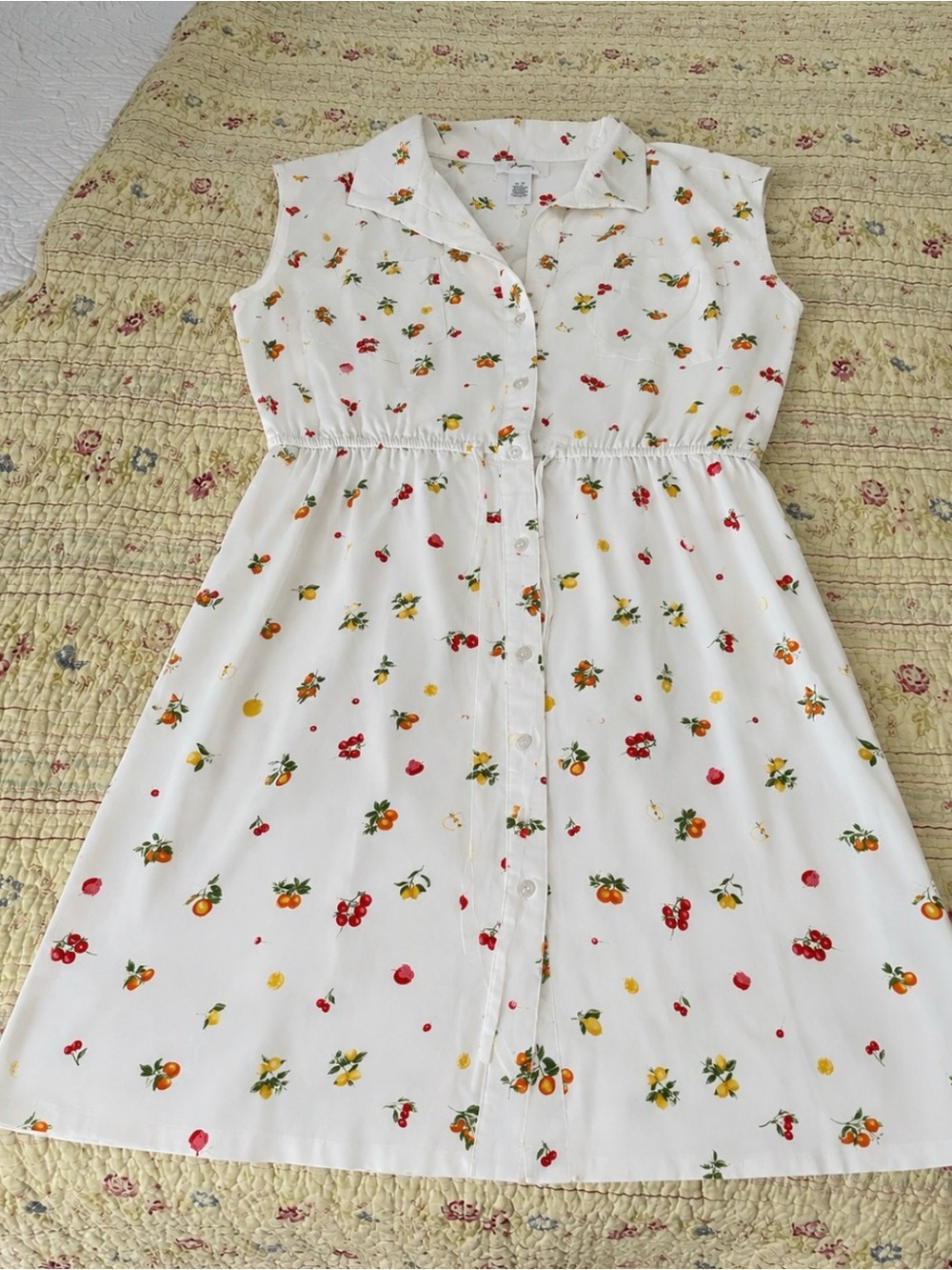 Japna White Sundress with Red Cherry & Orange Citrus Print